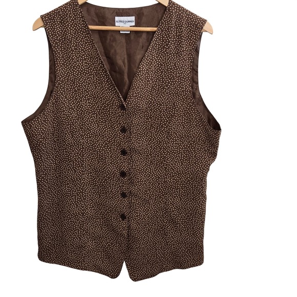 Alfred Dunner Tops - Alfred Dunner Women's Brown Dotted Button Front Vest Size 12 Western Cottage